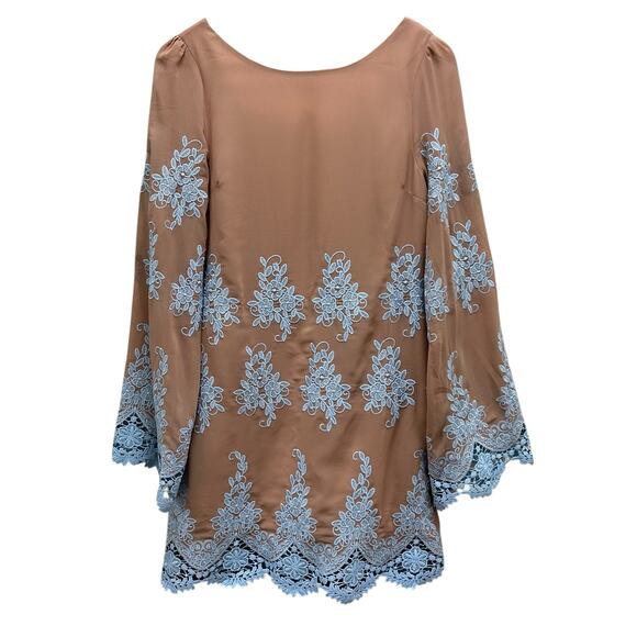Free the Roses Floral Embroidered Chiffon Mini Dress Small Nude‎ Blue NWT - Picture 1 of 10